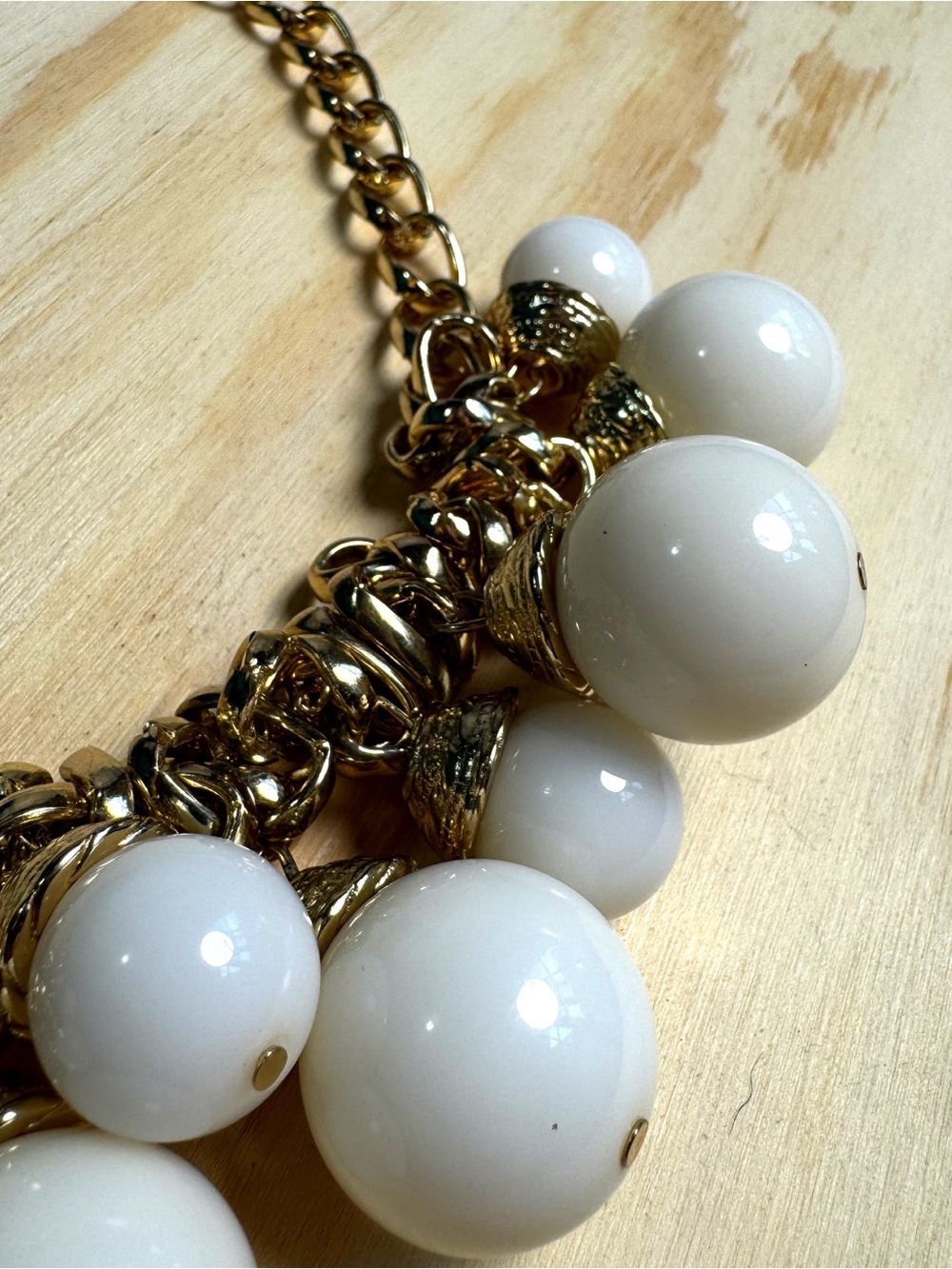 Gold Chain Necklace with Large White Lucite Beads